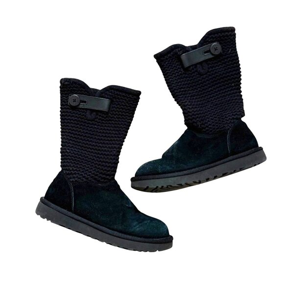 UGG Shoes - Ugg Australia Shaina Knit/Suede Sock Ankle Boots Women's Size 6 Black Winter